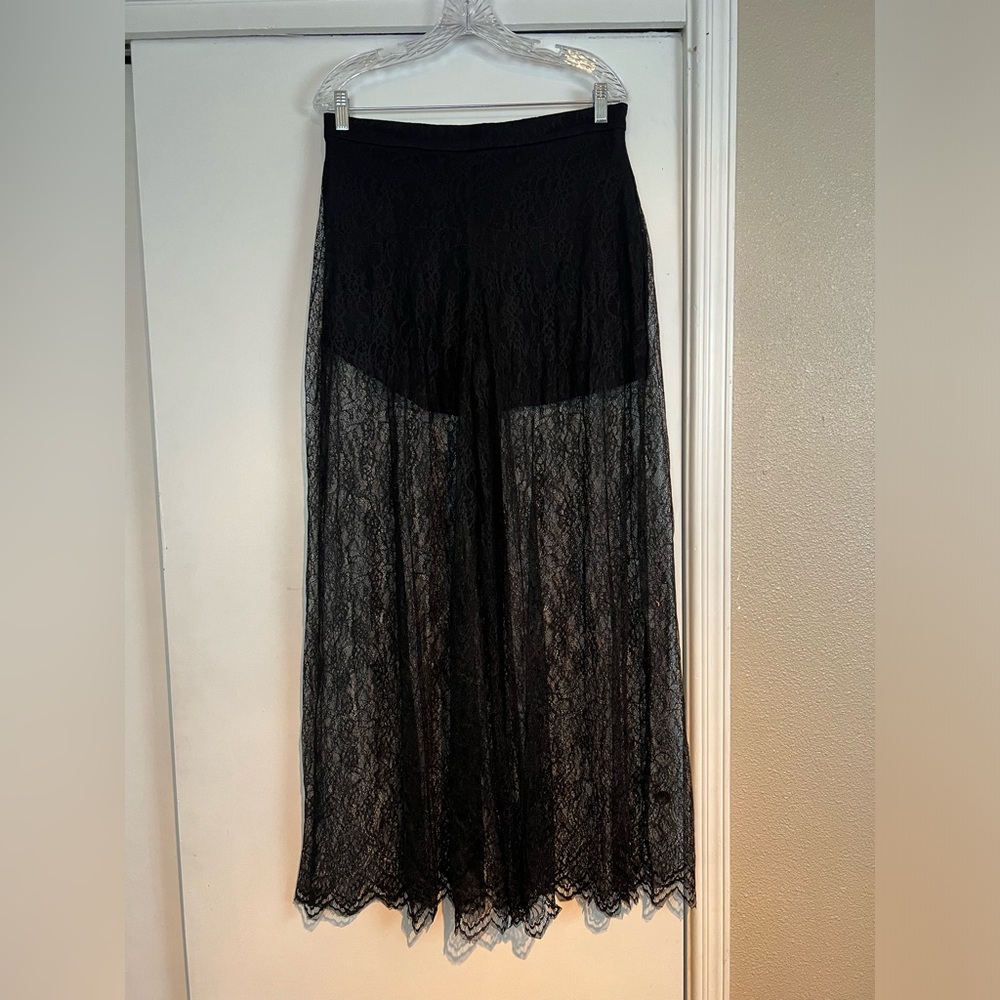 La Femme En Noir Black Widow Palazzo Pants in Black Lace - Picture 2 of 4